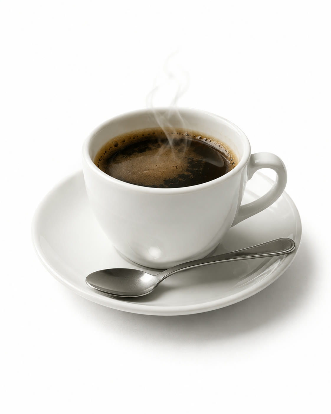 A white cup of coffee with steam